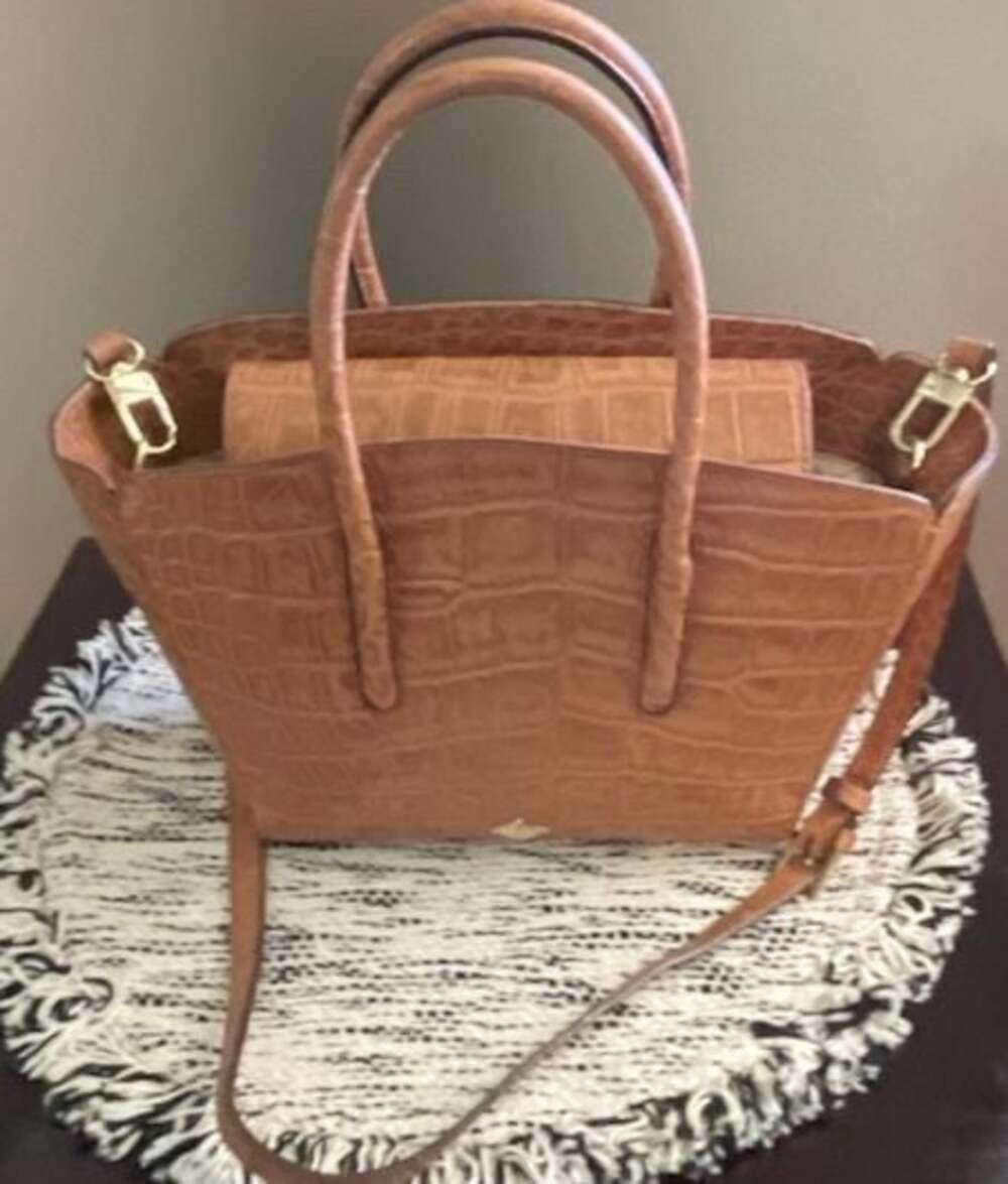 Antonio Melani Tan Croc-Embossed Leather Satchel Crossbody Bag